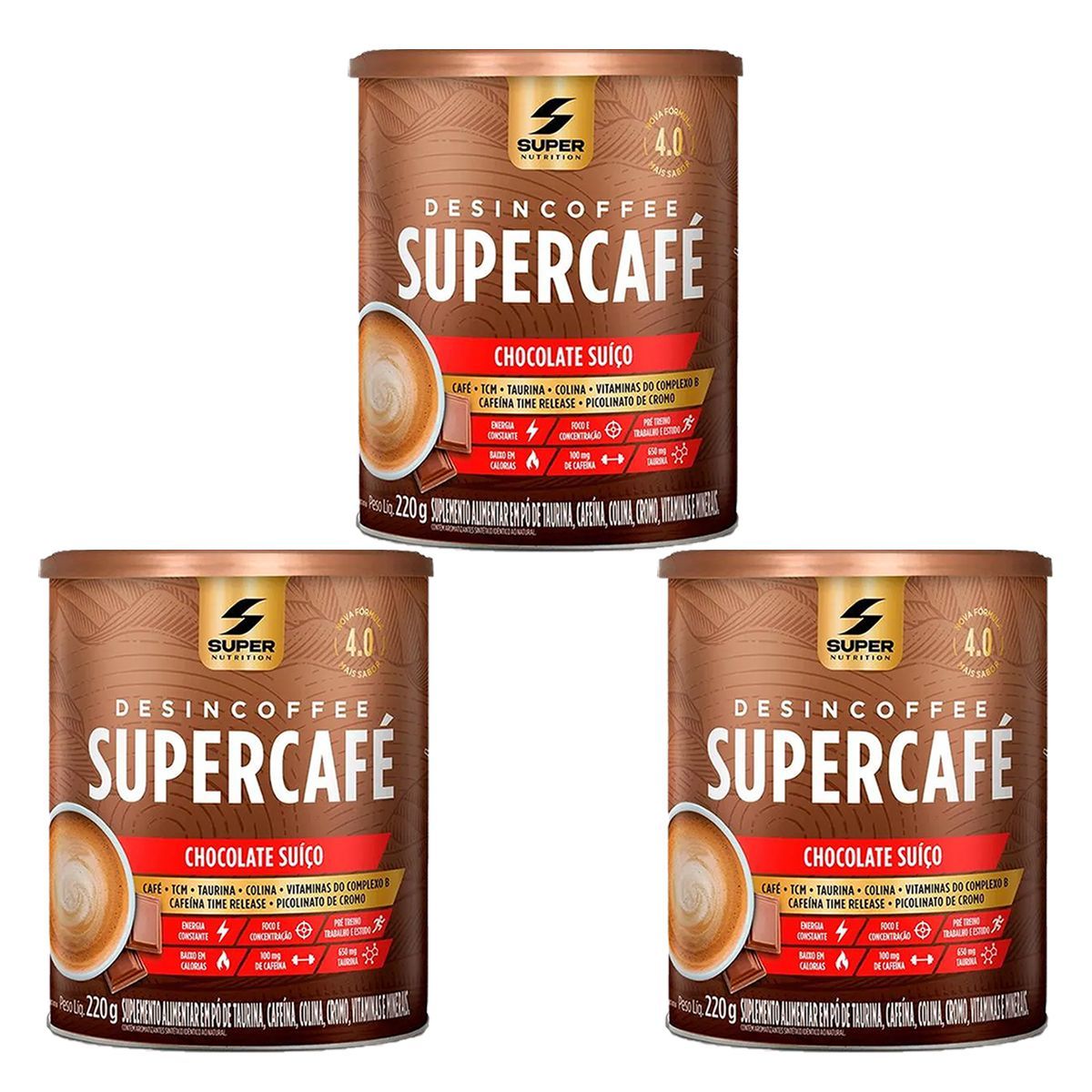 Kit 3X Supercaf� - 220g Chocolate Sui�o - Desinch�