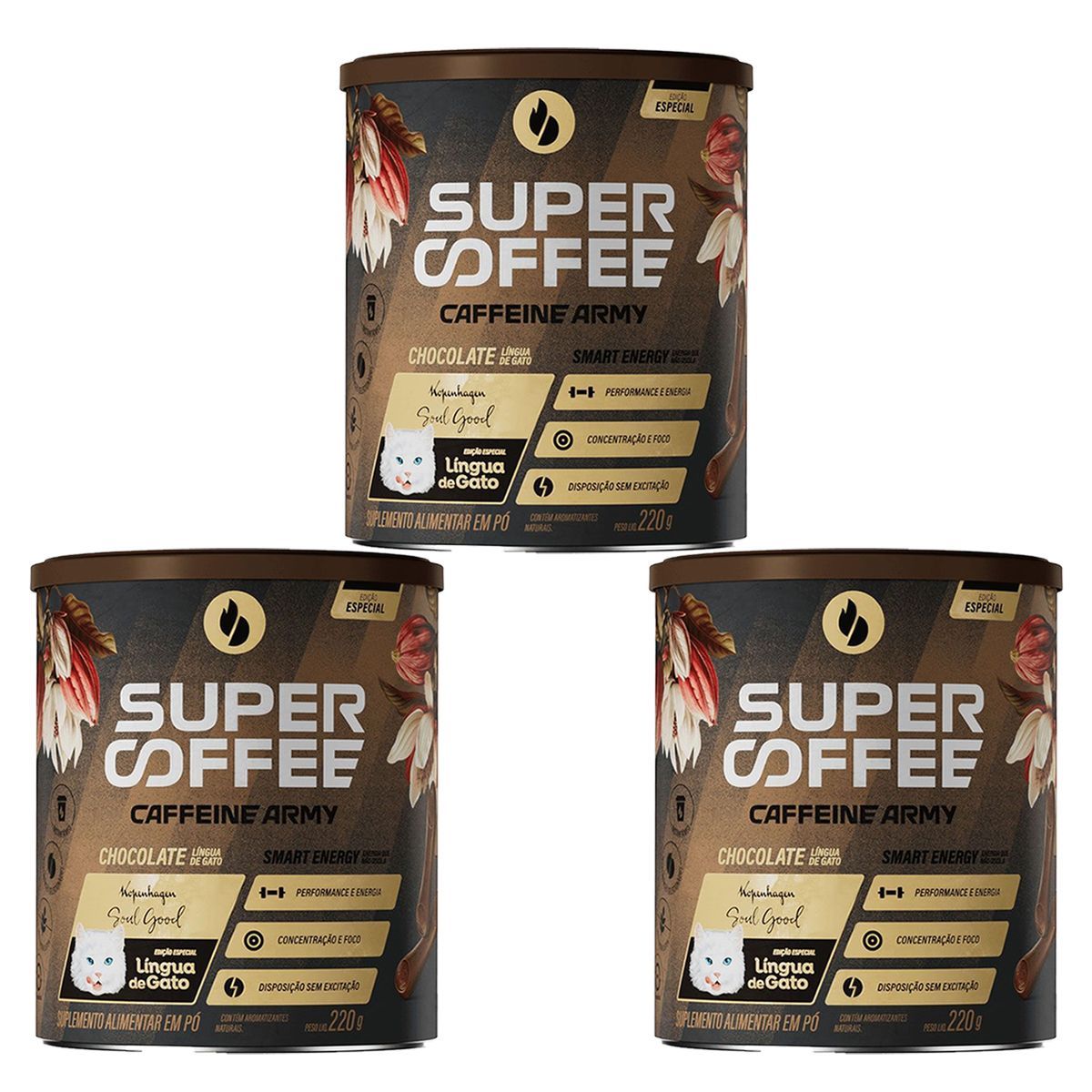 Kit 3X SuperCoffee - 220g Chocolate L�ngua de Gato - Caffeine Army