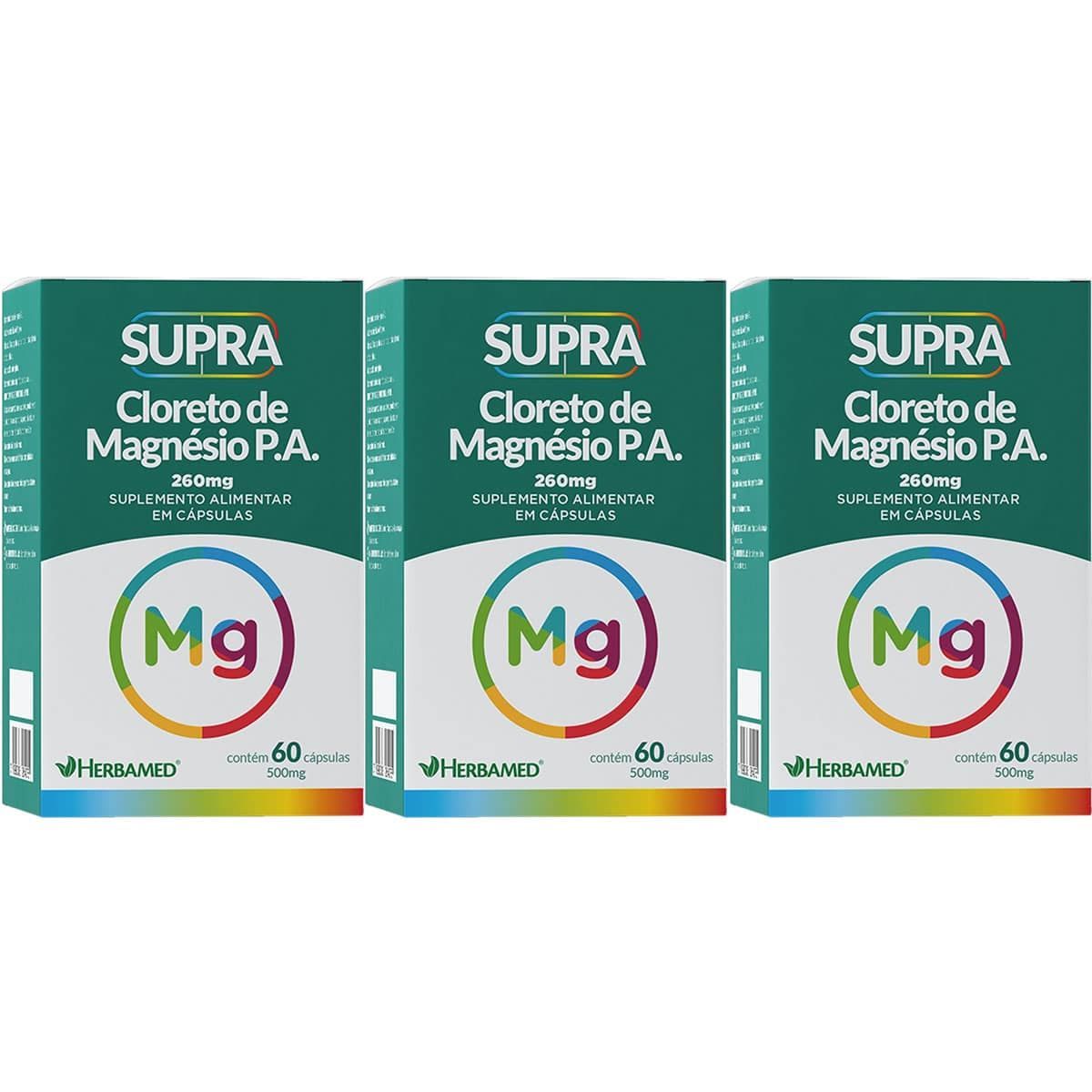 Kit 3X Supra Cloreto de Magn�sio P.A. - 60 C�psulas - Herbamed