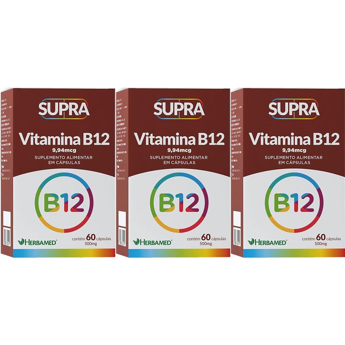 Kit 3X Supra Vitamina B12 - 500mg 60 C�psulas - Herbamed