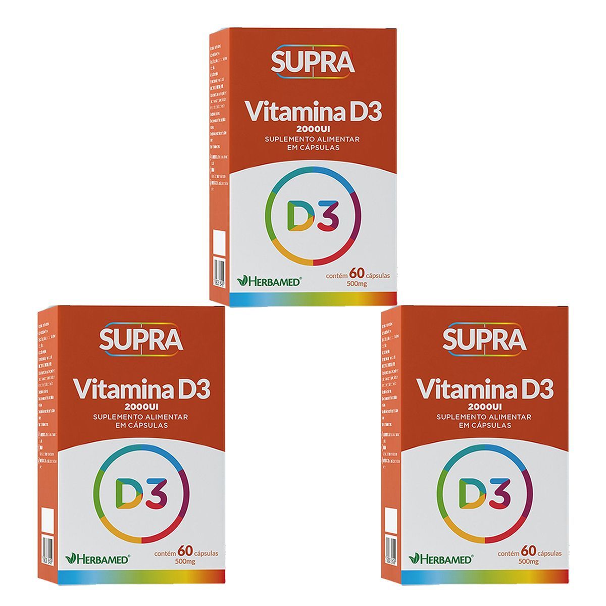 Kit 3X Supra Vitamina D3 - 2000ui 60 C�psulas - Herbamed