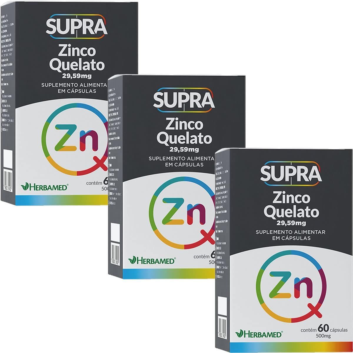 Kit 3X Supra Zinco Quelato - 29,59mg 60 C�psulas - Herbamed