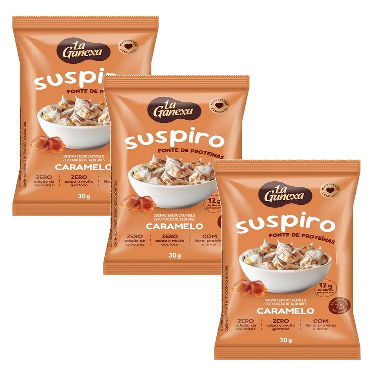 Kit 3X Suspiro Prote�co - 30g Caramelo - La Ganexa