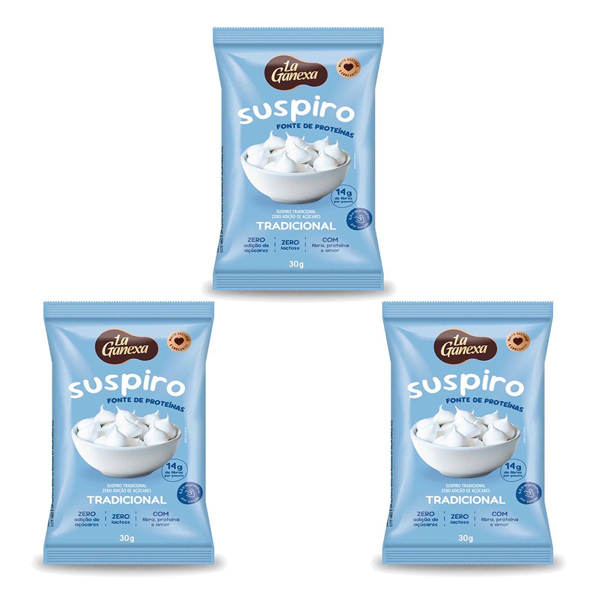 Kit 3X Suspiro Prote�co - 30g Tradicional - La Ganexa