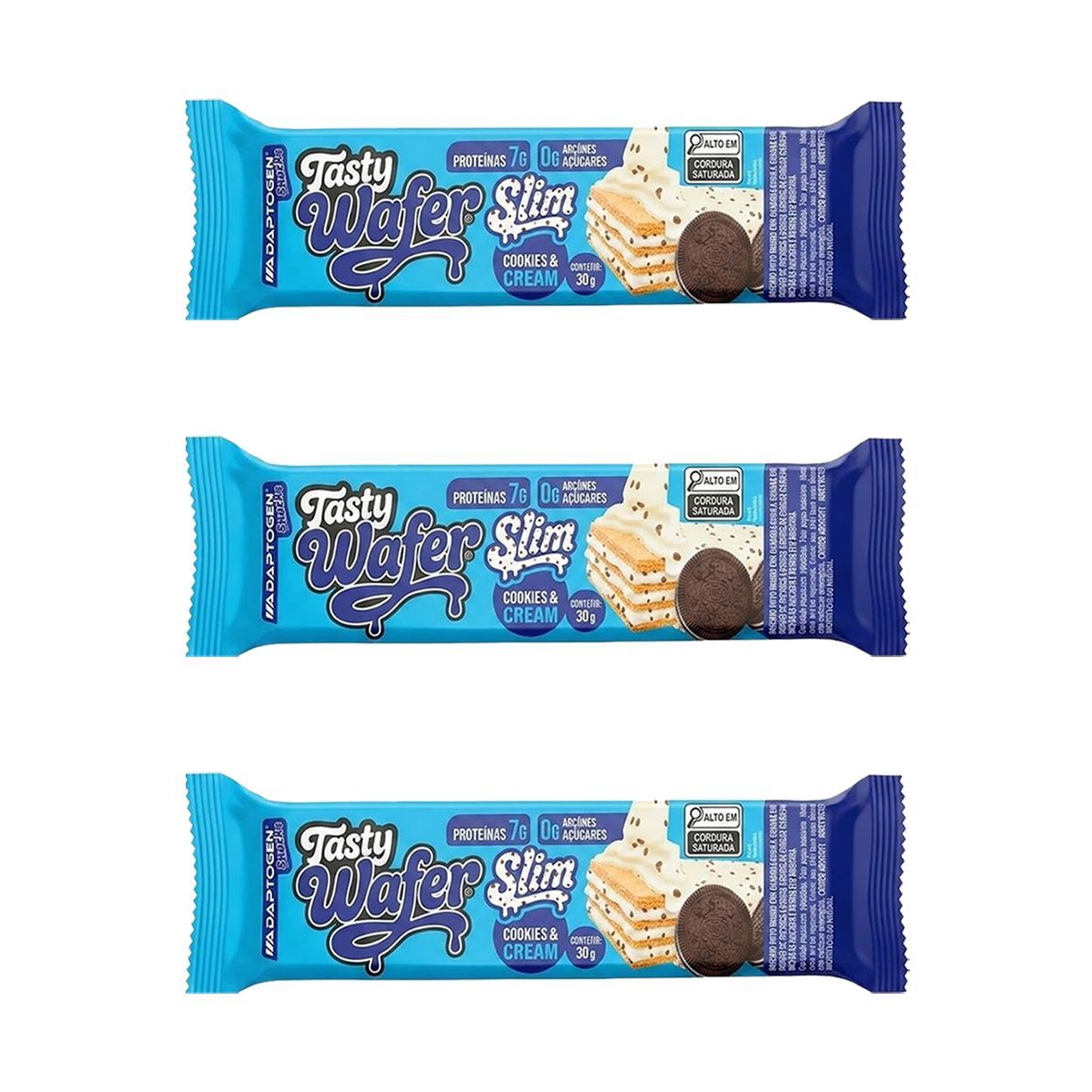 Kit 3X Tasty Wafer Slim - 1 Unidade 30g Cookies Cream - Adaptogen