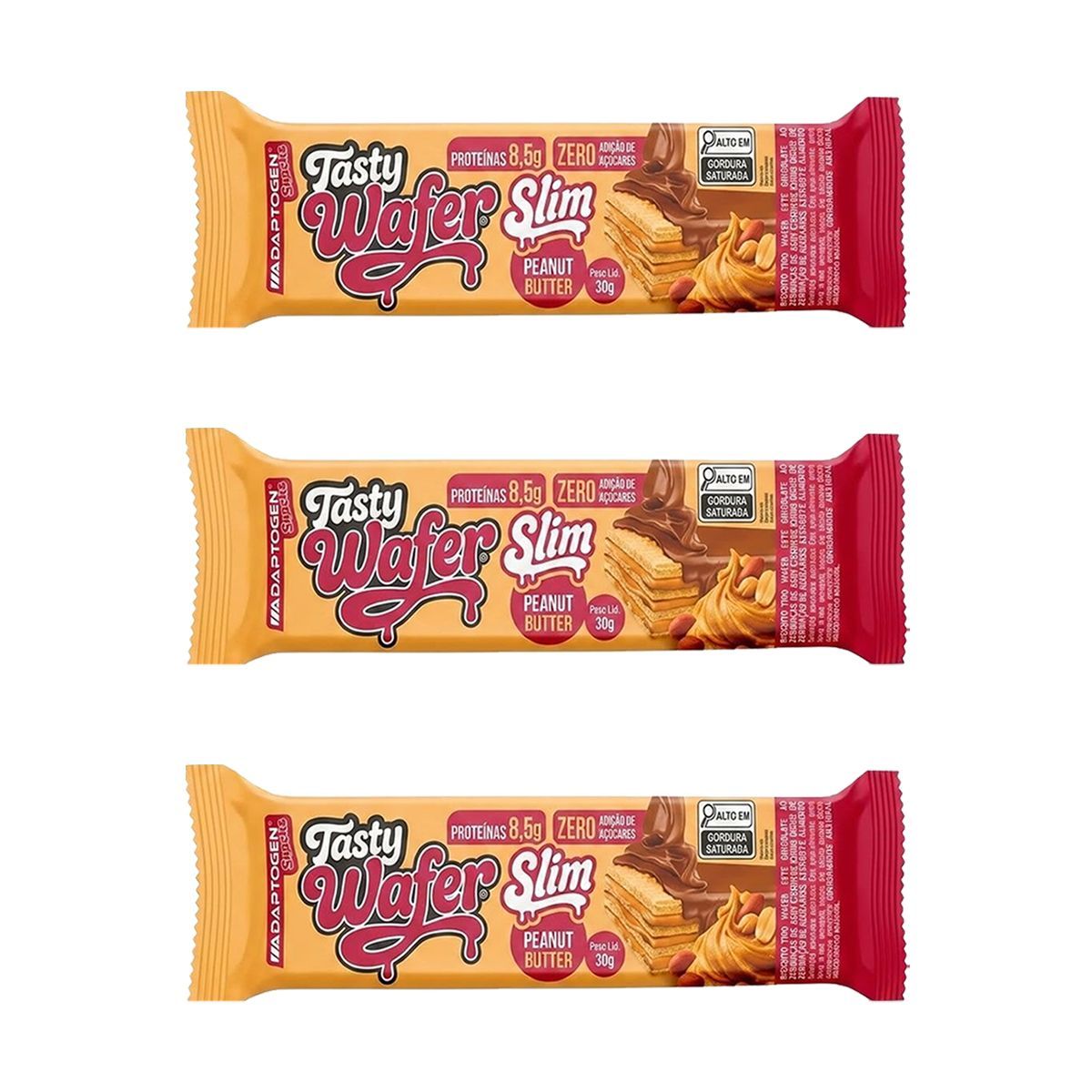 Kit 3X Tasty Wafer Slim - 1 Unidade 30g Peanut Butter - Adaptogen