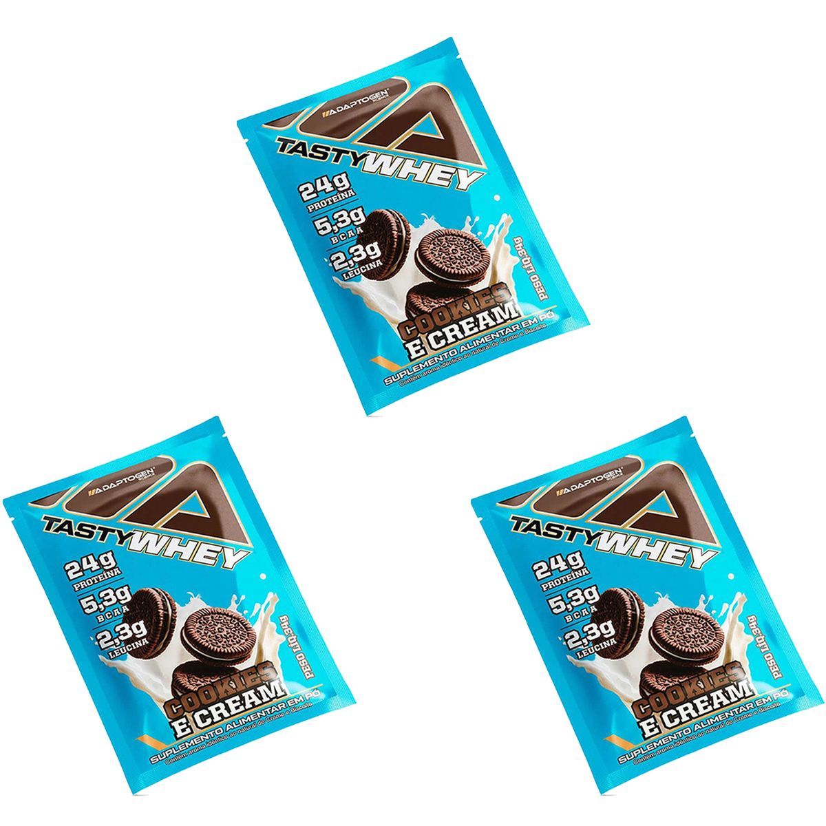 Kit 3X Tasty Whey 3W - 1 Sach� 34g Cookies & Cream - Adaptogen