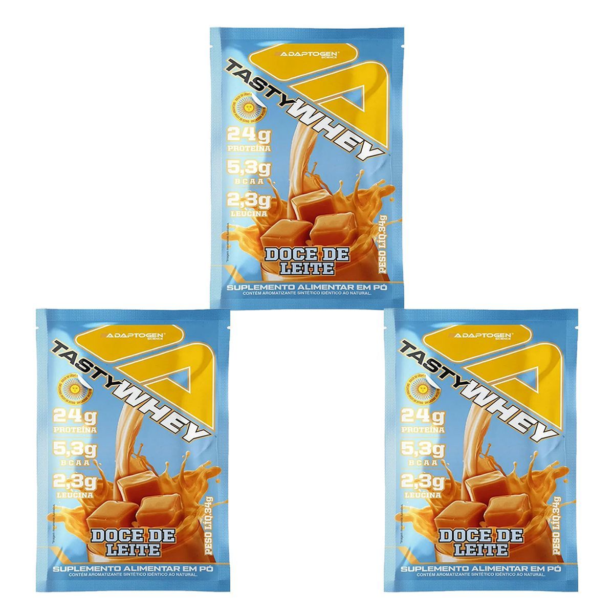 Kit 3X Tasty Whey 3W - 1 Sach� 34g Doce de Leite - Adaptogen