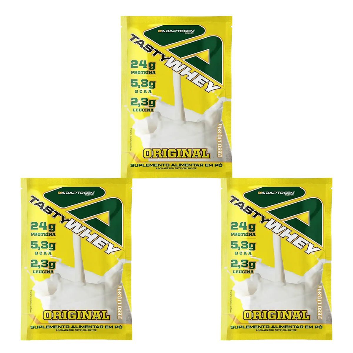 Kit 3X Tasty Whey 3W - 1 Sach� 34g Original - Adaptogen
