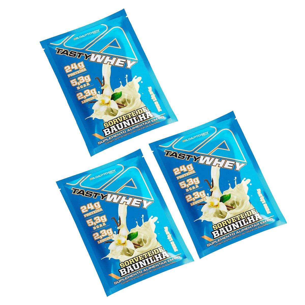 Kit 3X Tasty Whey 3W - 1 Sach� 34g Sorvete de Baunilha - Adaptogen