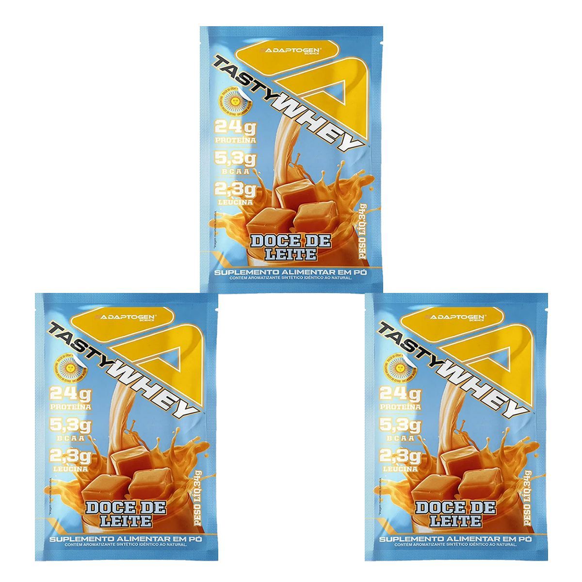 Kit 3X Tasty Whey 3W - 1 Sach� de 34g Doce de Leite - Adaptogen