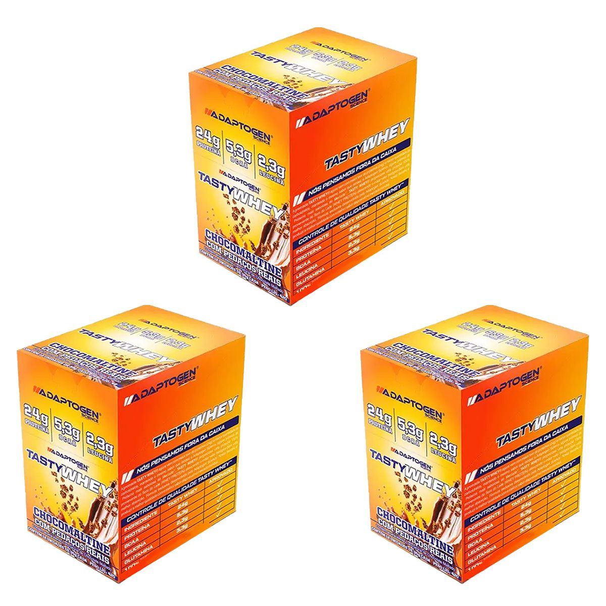 Kit 3X Tasty Whey 3W - 12 Sach�s 34g Chocomaltine - Adaptogen