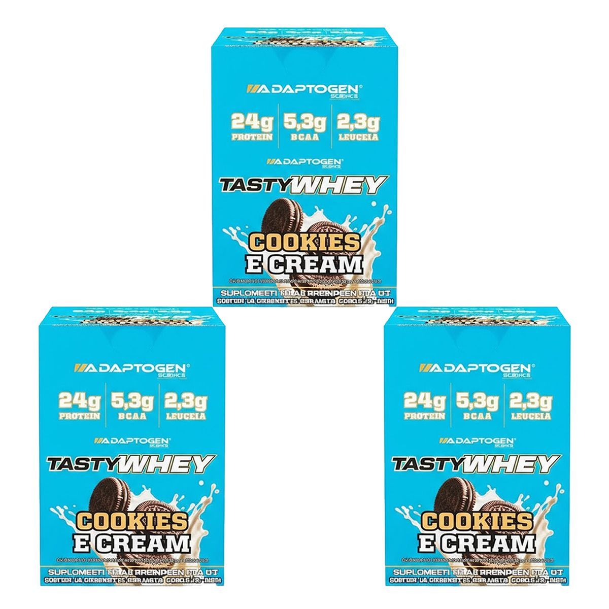 Kit 3X Tasty Whey 3W - 12 Sach�s 34g Cookies & Cream - Adaptogen