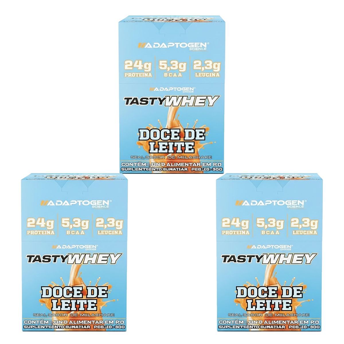 Kit 3X Tasty Whey 3W - 12 Sach�s 34g Doce de Leite - Adaptogen