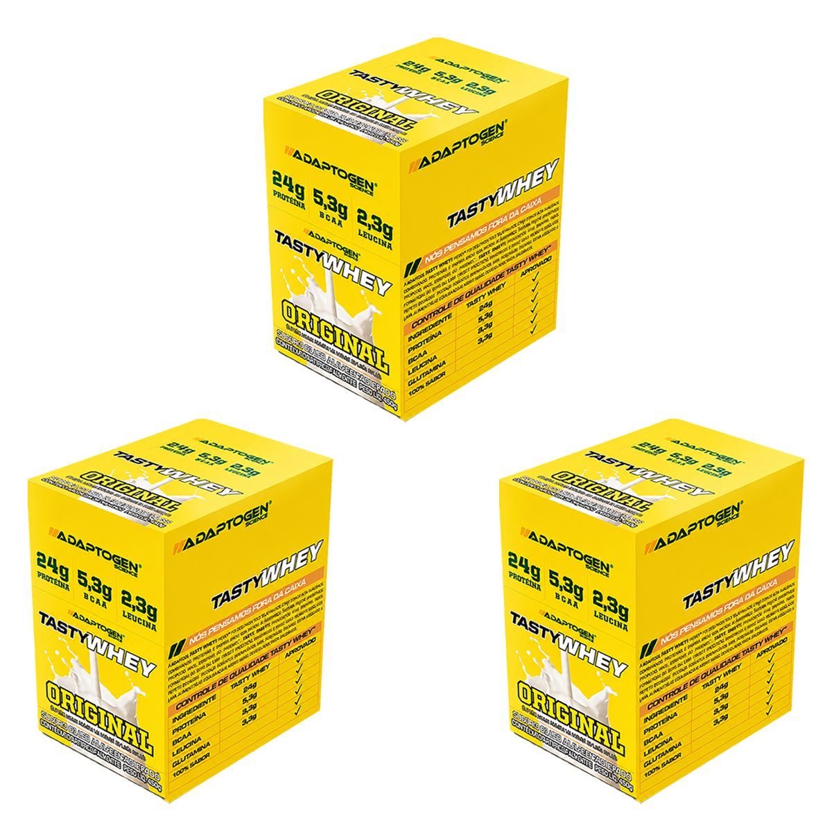 Kit 3X Tasty Whey 3W - 12 Sach�s 34g Original - Adaptogen