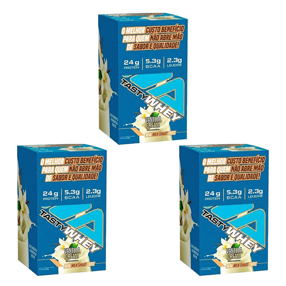 Kit 3X Tasty Whey 3W - 12 Sach�s 34g Vanilla Cream - Adaptogen