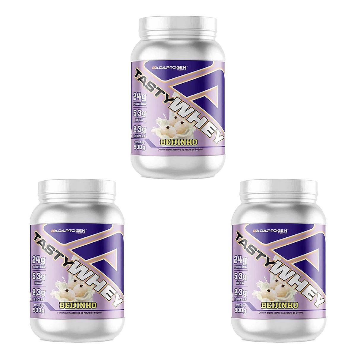 Kit 3X Tasty Whey 3W - 900g Beijinho - Adaptogen