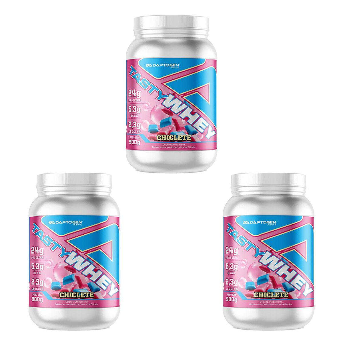 Kit 3X Tasty Whey 3W - 900g Chiclete - Adaptogen