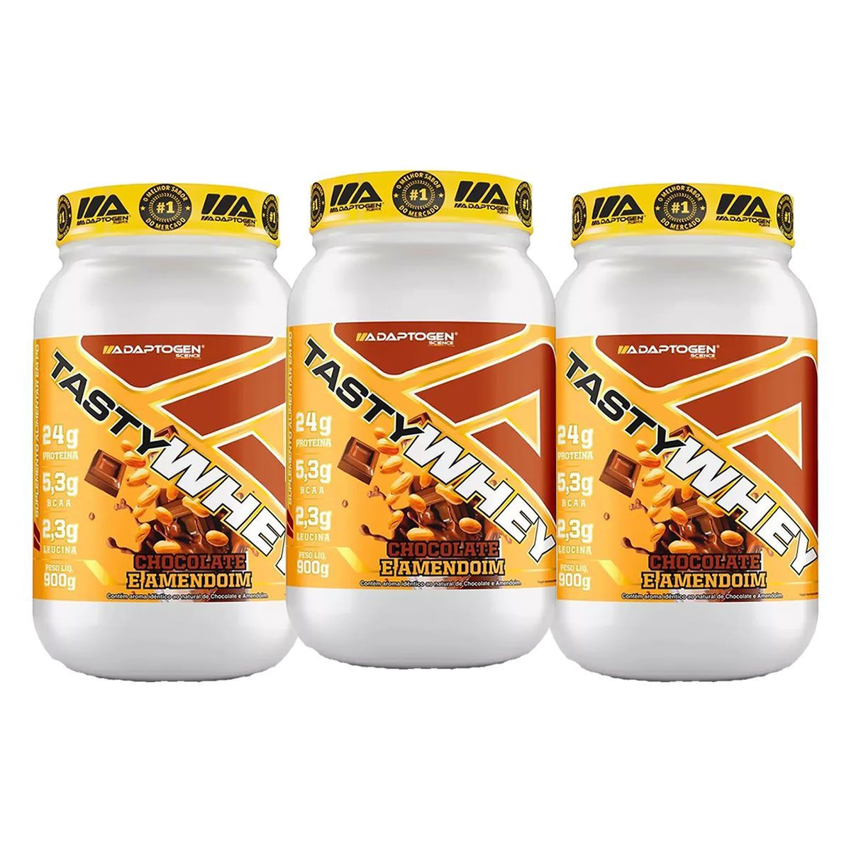 Kit 3X Tasty Whey 3W - 900g Chocolate e Amendoin - Adaptogen