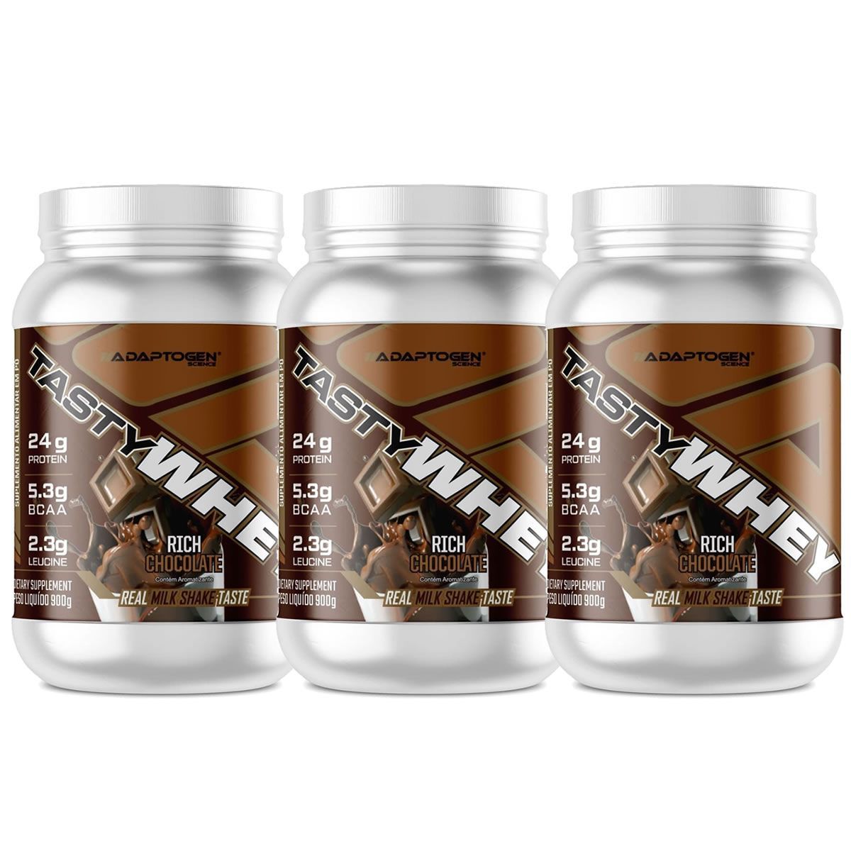 Kit 3X Tasty Whey 3W - 900g Chocolate Sui�o - Adaptogen