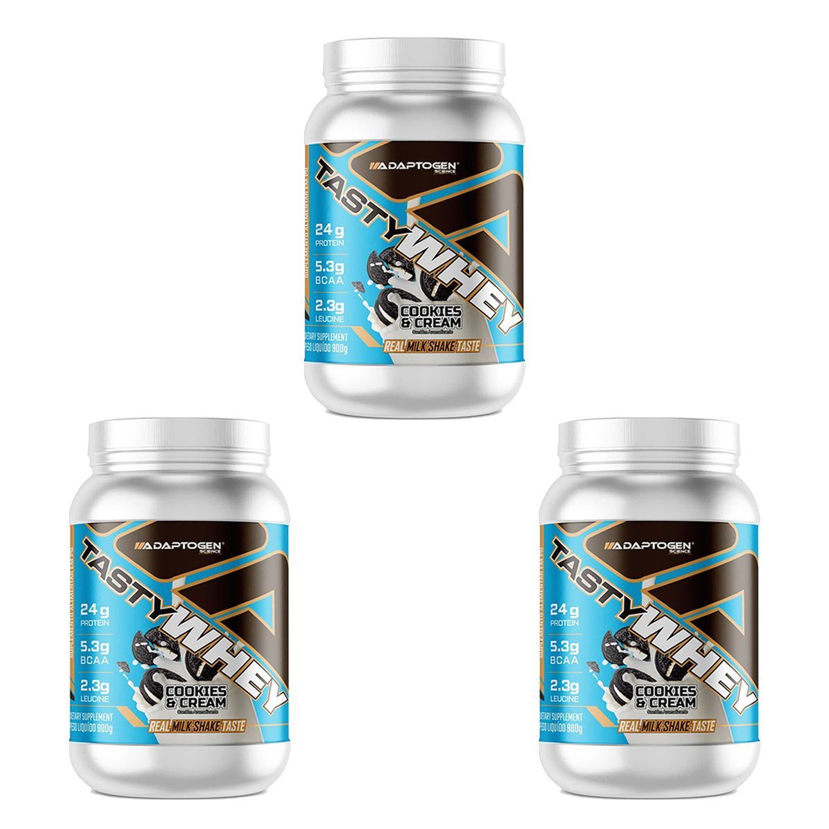 Kit 3X Tasty Whey 3W - 900g Cookies & Cream - Adaptogen