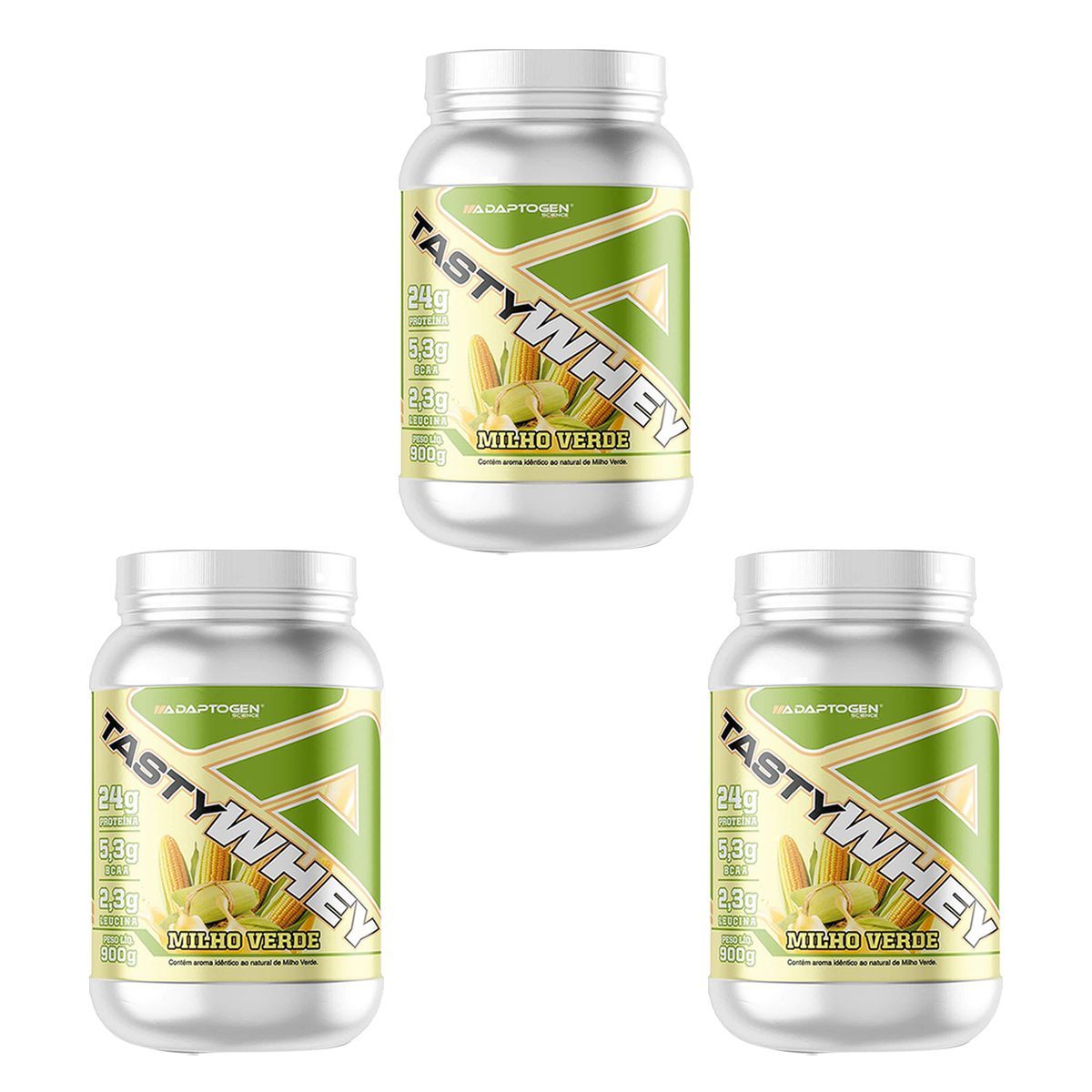 Kit 3X Tasty Whey 3W - 900g Milho Verde - Adaptogen