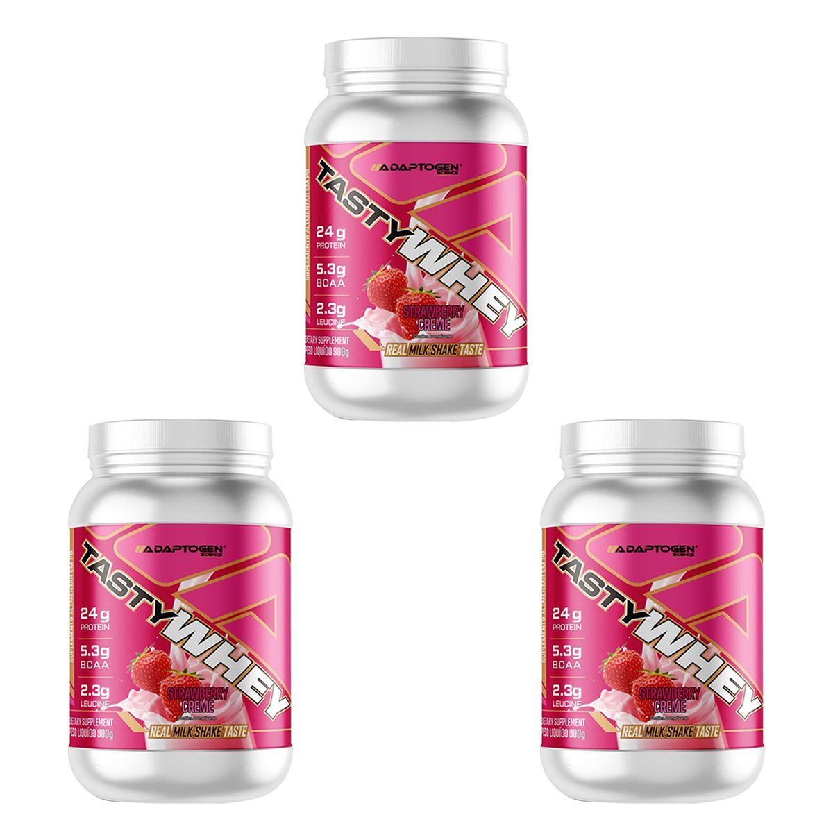 Kit 3X Tasty Whey 3W - 900g Strawberry Cream - Adaptogen
