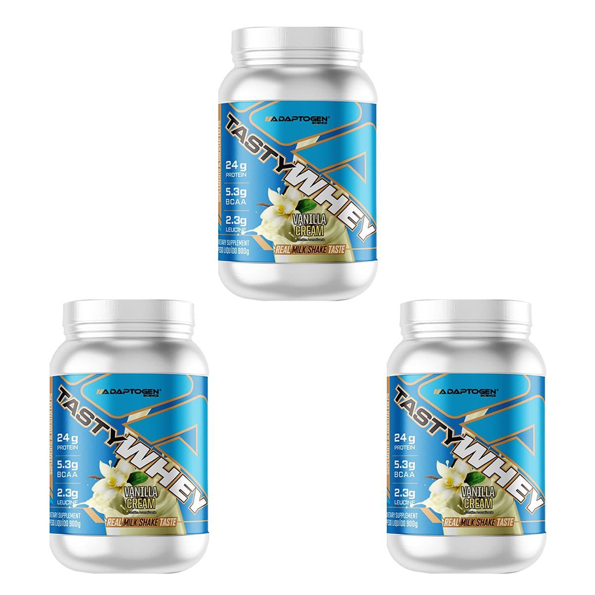 Kit 3X Tasty Whey 3W - 900g Vanilla Cream - Adaptogen