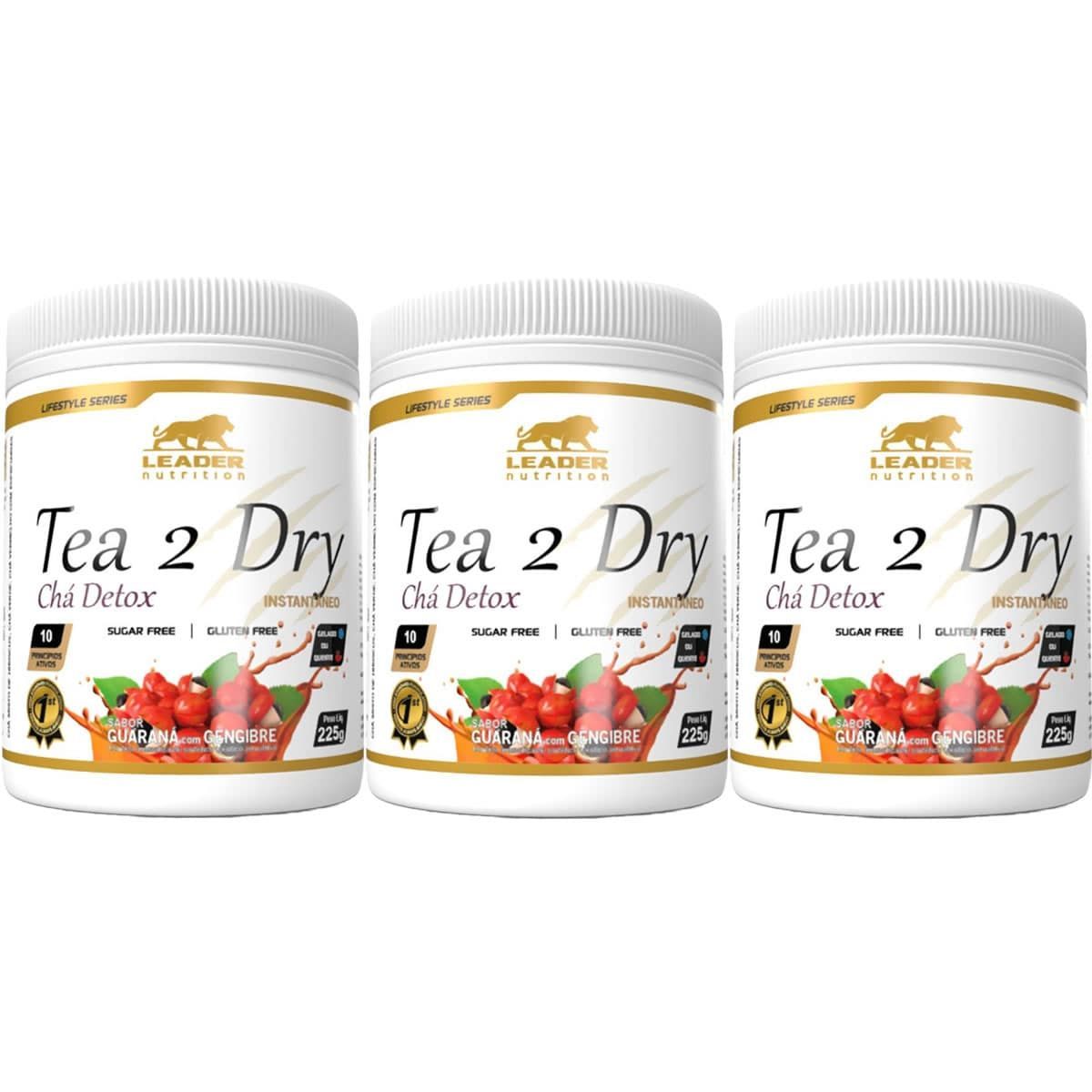 Kit 3X Tea 2 Dry  Ch� Detox -  225g Guaran� com Gengibre - Leader Nutrition