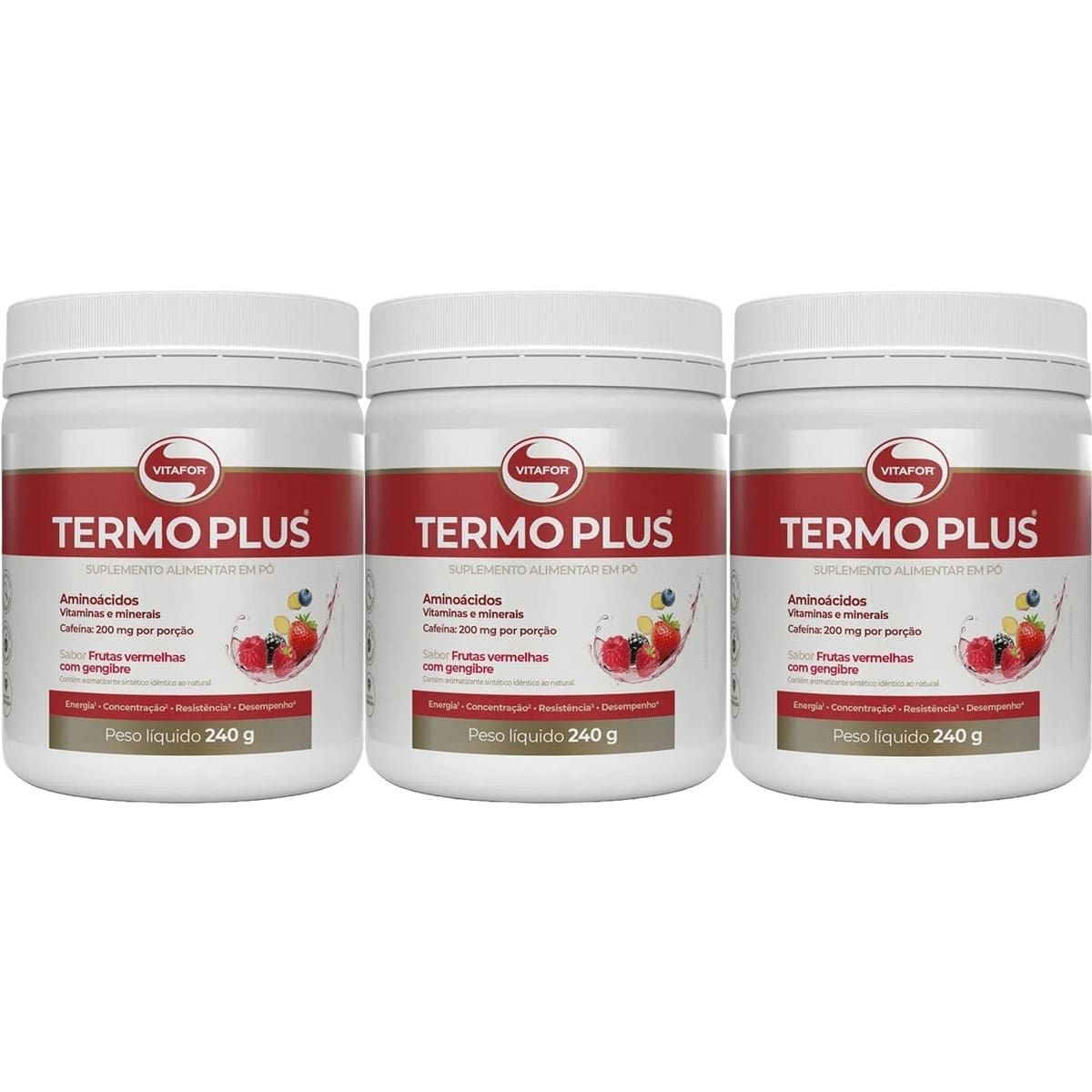 Kit 3X Termo Plus - 240g Frutas Vermelhas com Gengibre - Vitafor