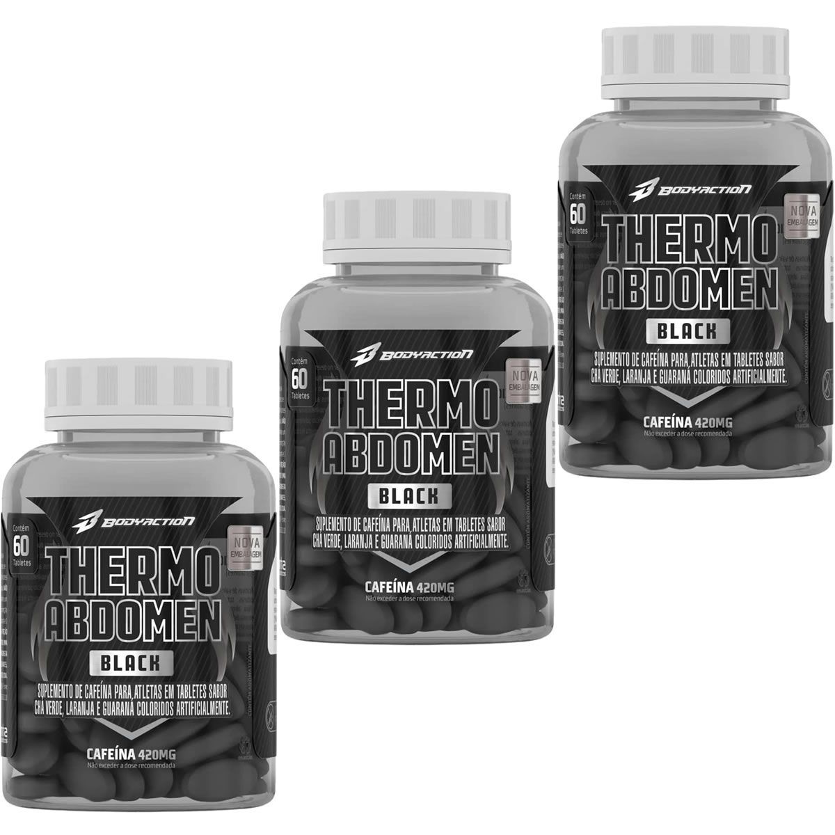 Kit 3X Thermo Abdomen Black - 60 Comprimidos - BodyAction