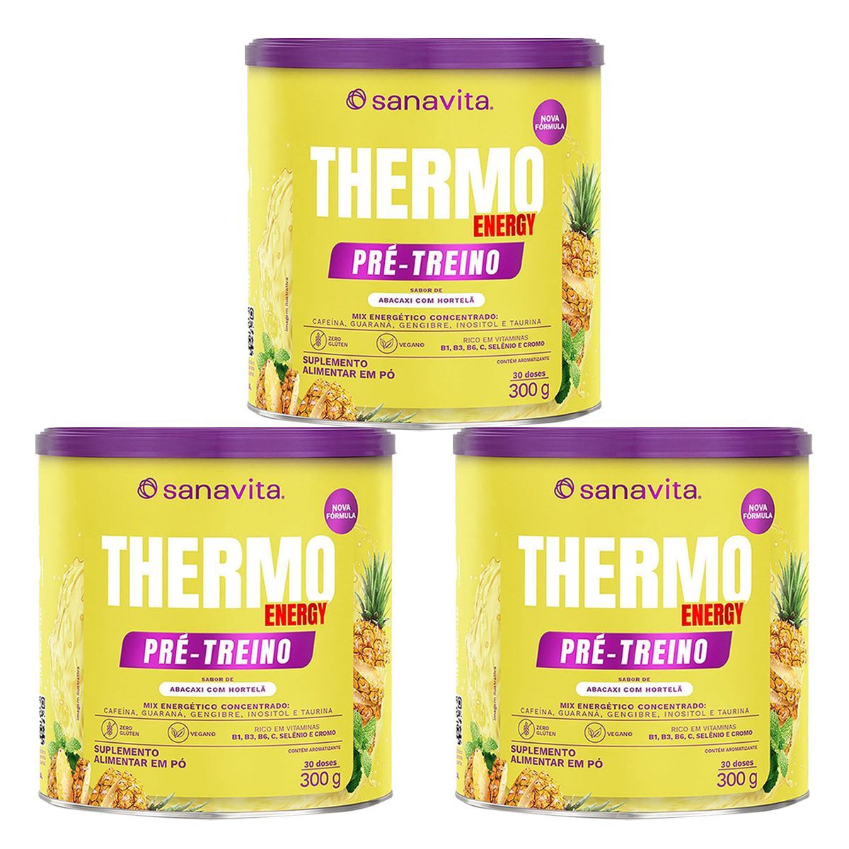 Kit 3X Thermo Energy - 300g Abacaxi e Hortel� - Sanavita
