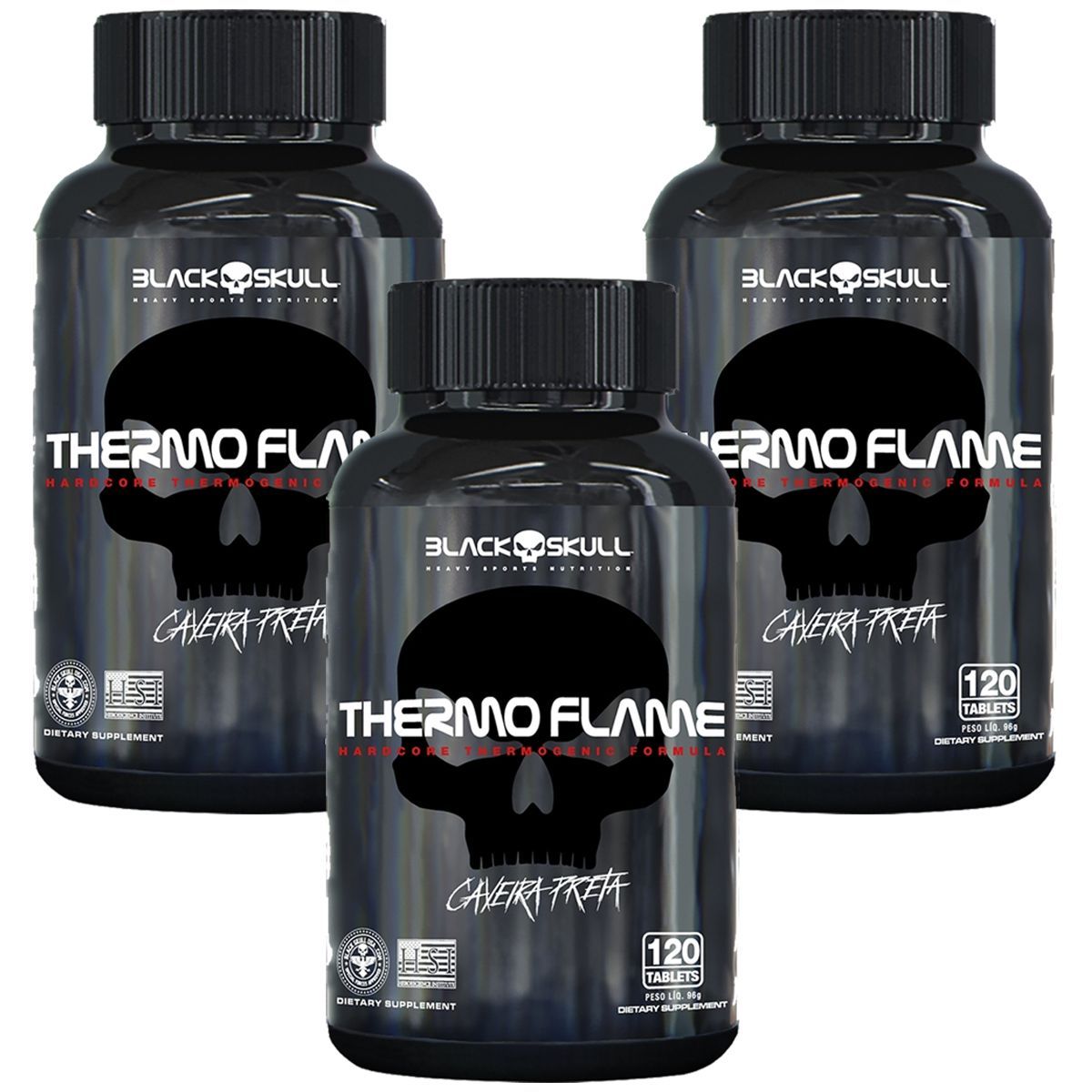 Kit 3X Thermo Flame Hardcore Termog�nico - 120 Tablets - Black Skull