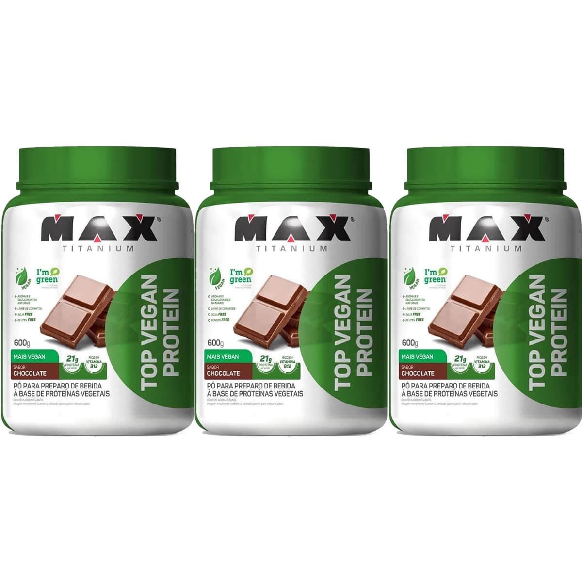 Kit 3X Top Vegan Protein - 600g Chocolate - Max Titanium