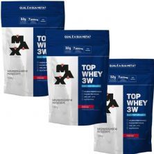 Kit 3X Top Whey 3W Mais Performance  - 1800g Refil Morango - Max Titanium