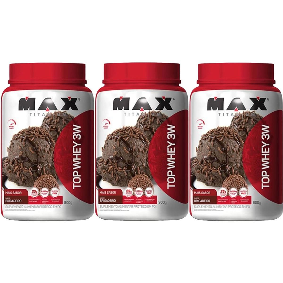 Kit 3X Top Whey 3W Mais Sabor - 900g Brigadeiro - Max Titanium