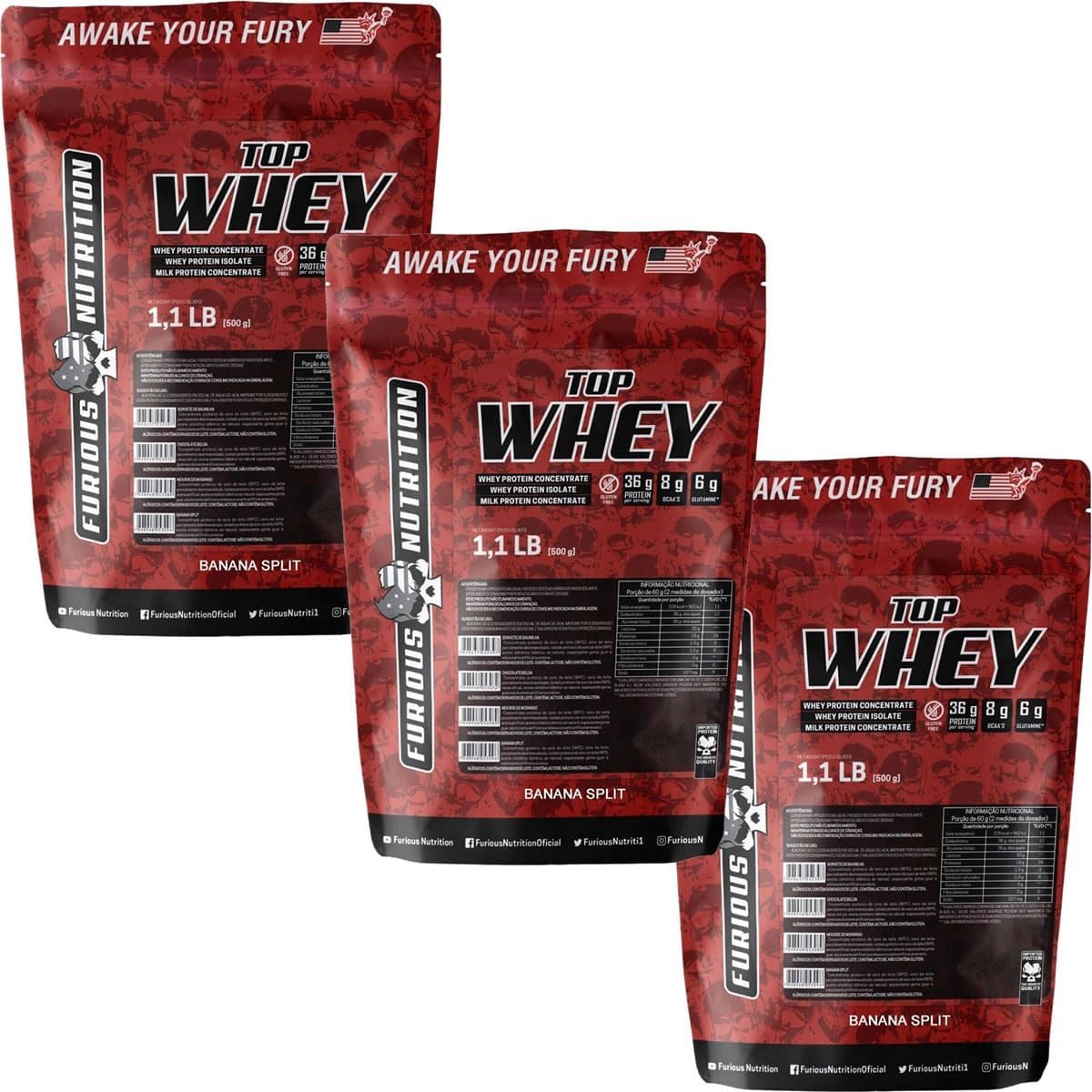 Kit 3X Top Whey - 500g Refil Banana Split - Furious Nutrition