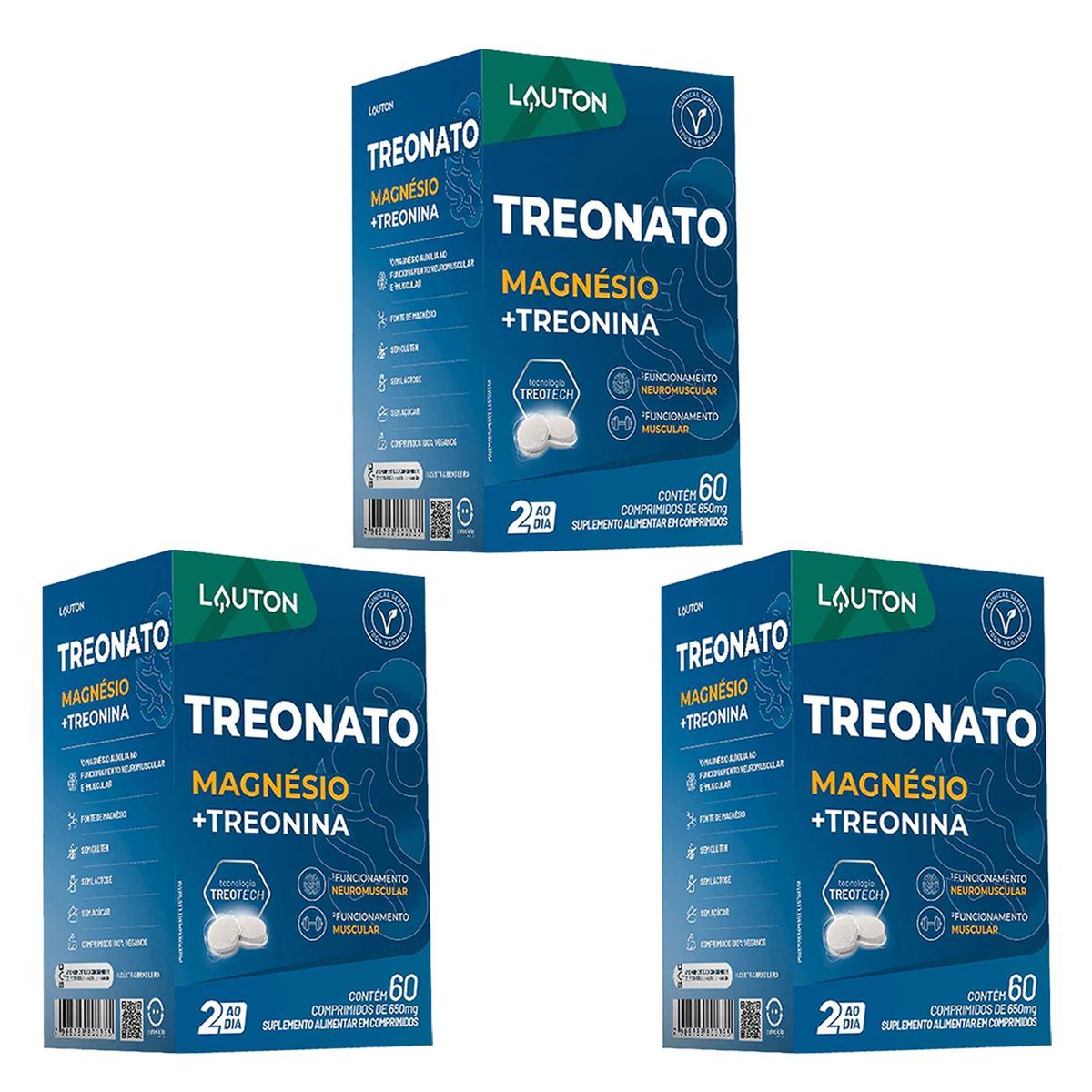 Kit 3X Treonato Magn�sio e Treonina - 60 Comprimidos - Lauton Nutrition