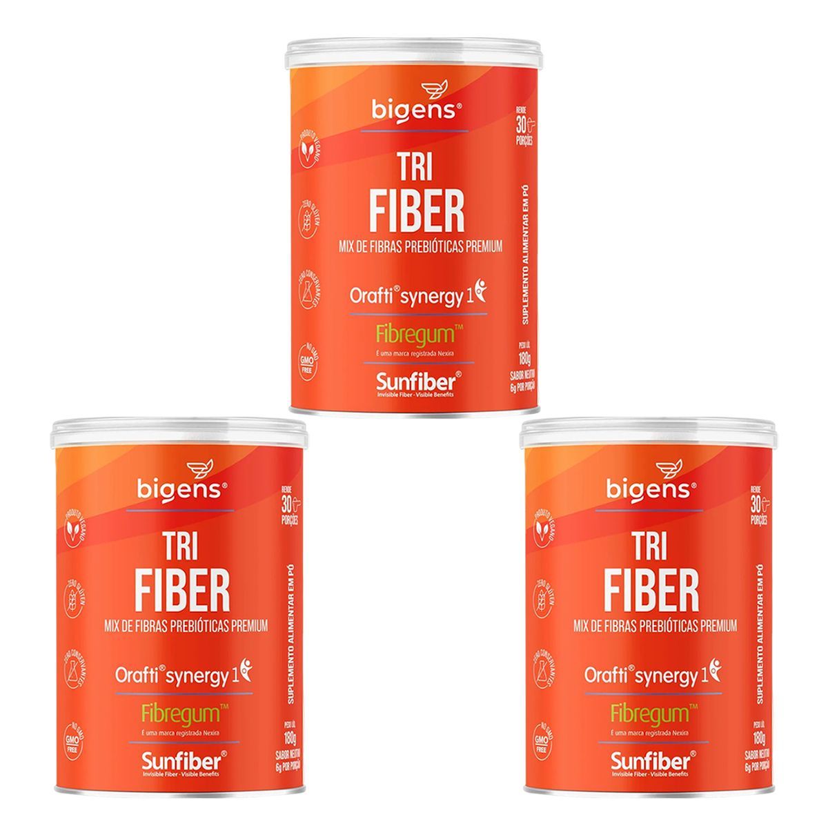 Kit 3X Tri Fiber Fibregum - 180g Neutro - Bigens