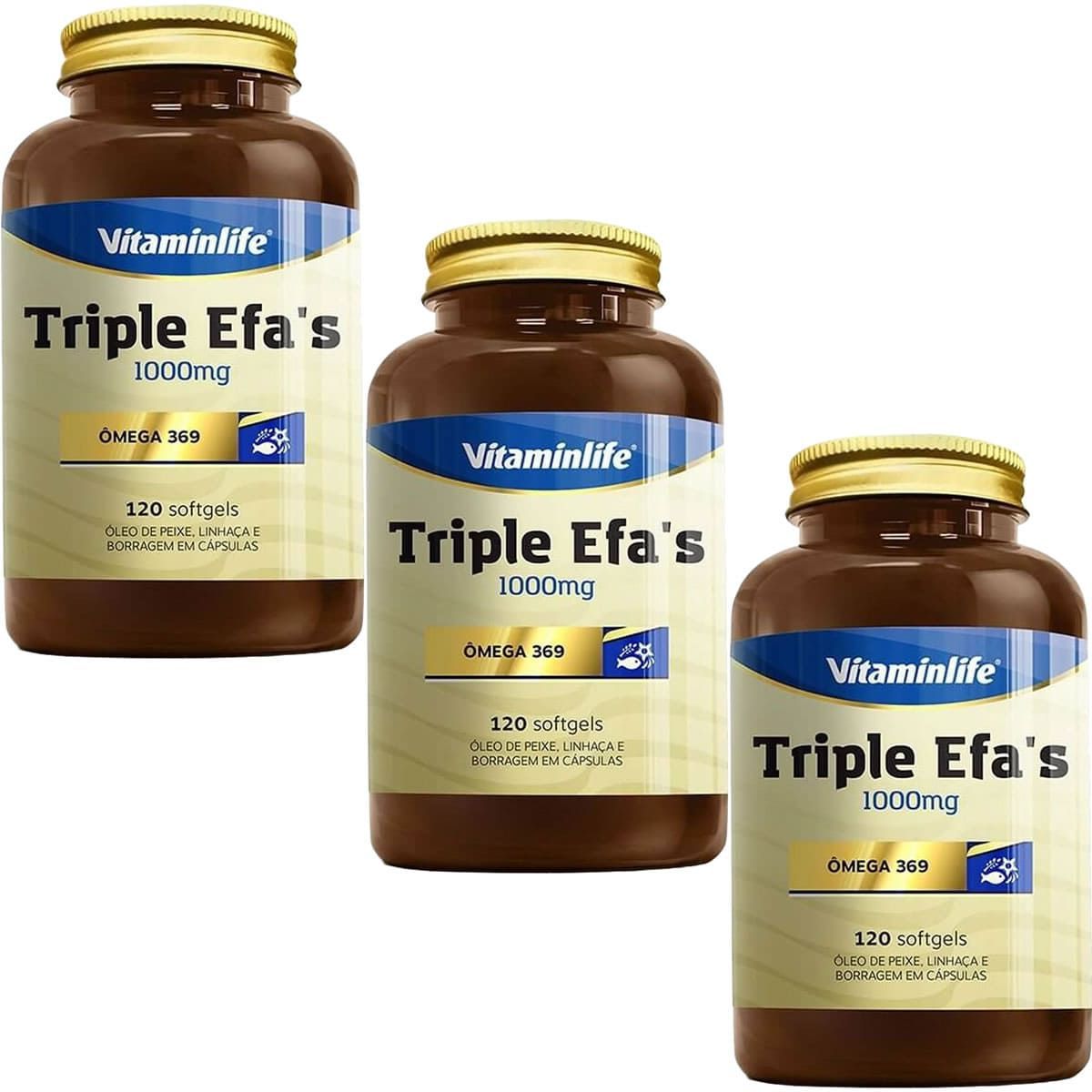 Kit 3X Triple EFAS Omega 3 6 9 - 1000mg 120 softgels - Vitaminlife