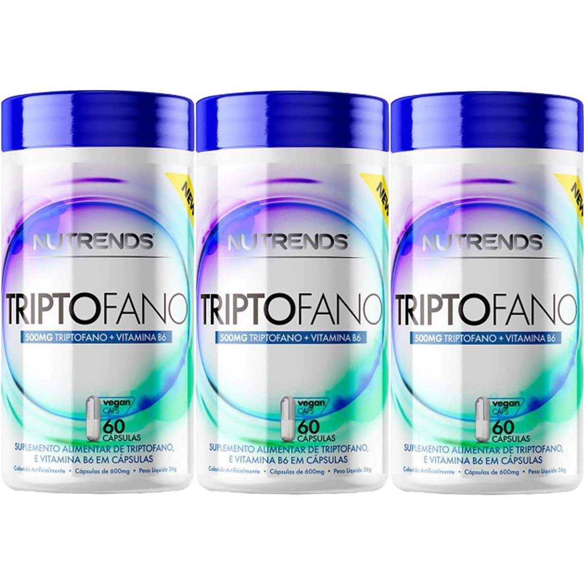 Kit 3X Triptofano Vegan + Vitamina B6 - 60 C�psulas - Nutrends