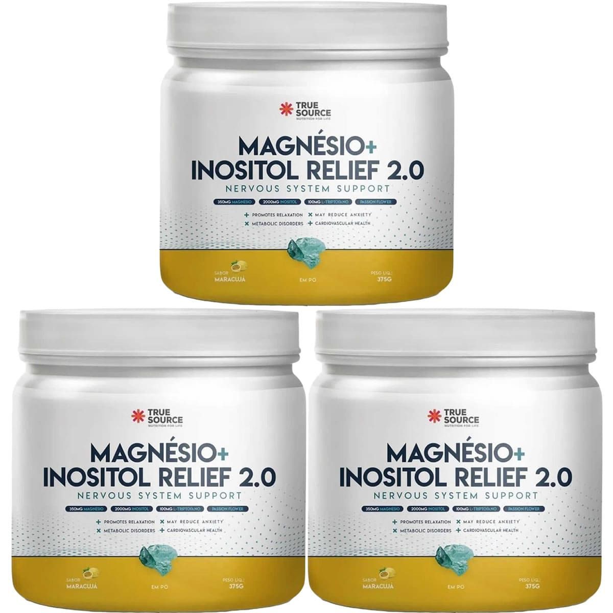 Kit 3X True Magn�sio + Inositol Relief 2.0 - 375g Maracuj� - True Source