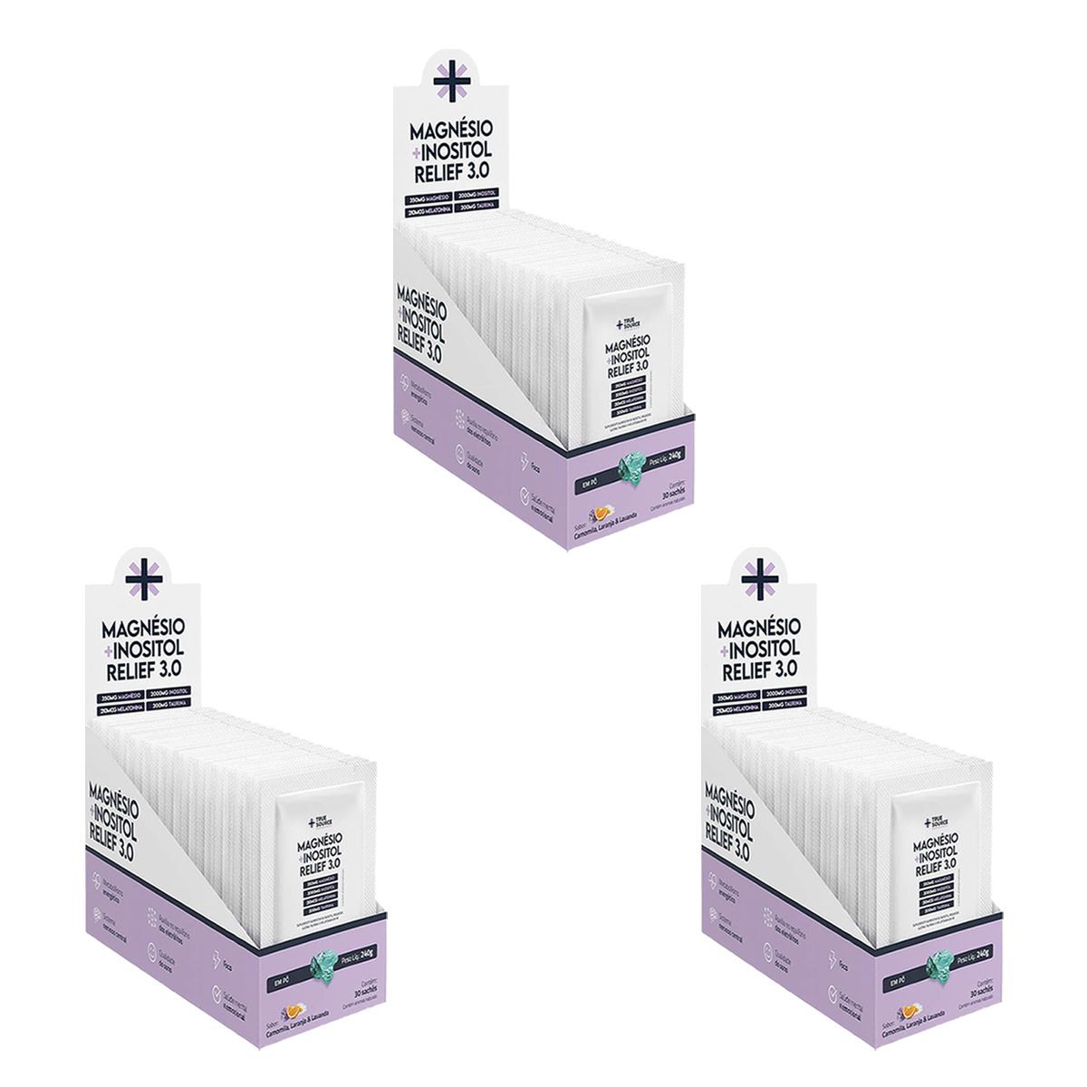 Kit 3X True Magn�sio + Inositol Relief 3.0 - 30 Sach�s 8g Camomila, Laranja e Lavanda - True Source