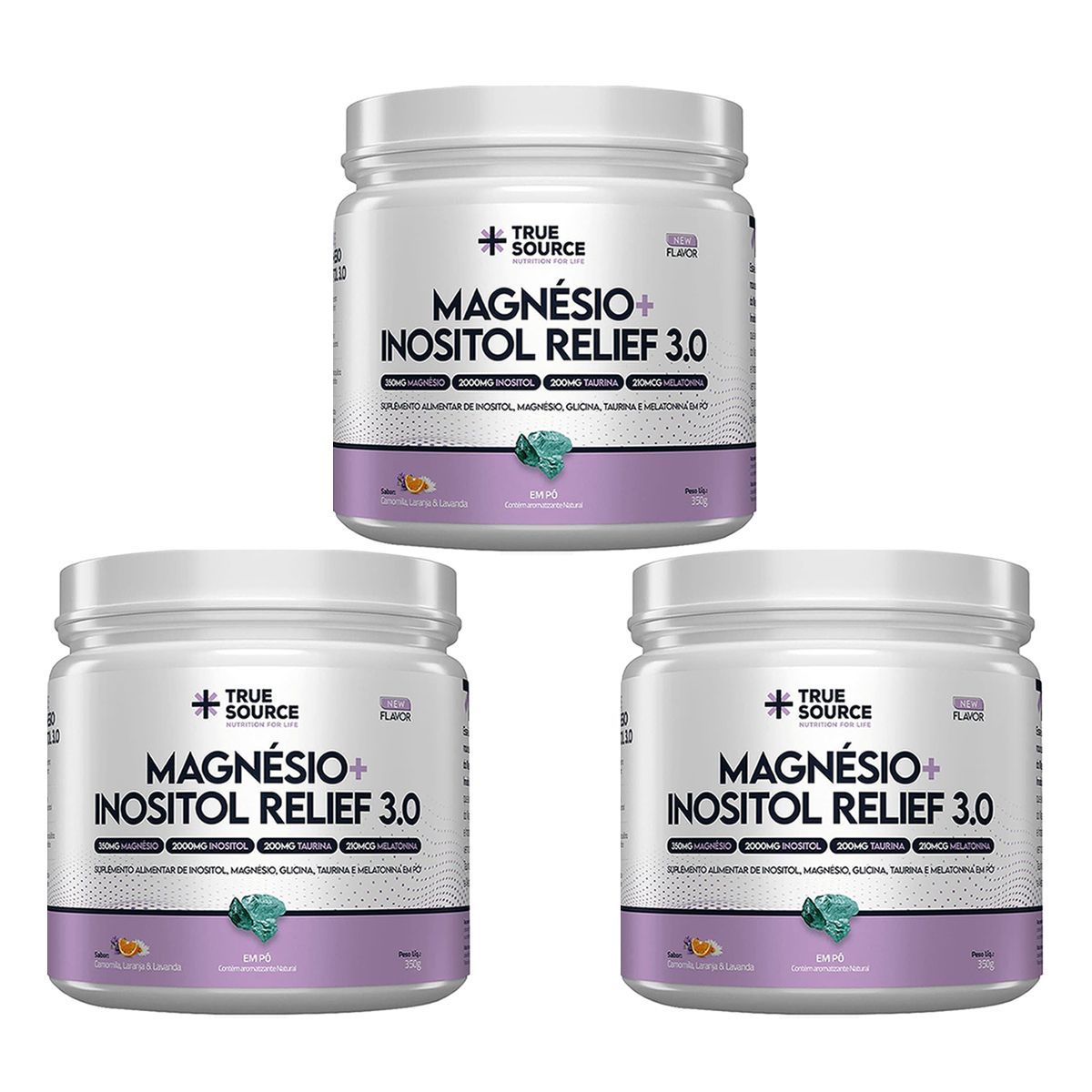 Kit 3X True Magn�sio + Inositol Relief 3.0 - 300g Camomila, Laranja e Lavanda - True Source