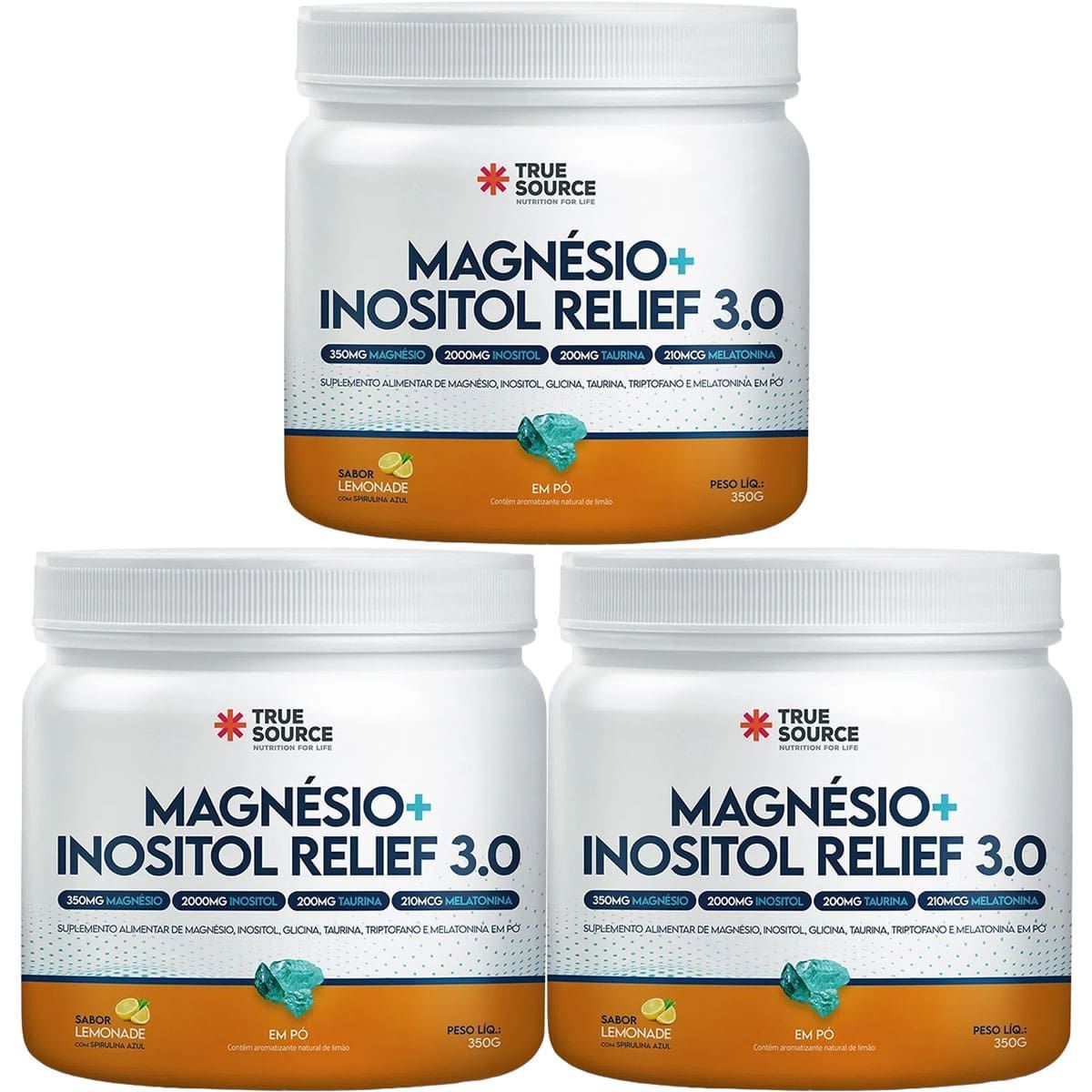 Kit 3X True Magn�sio + Inositol Relief 3.0 - 300g Lim�o - True Source