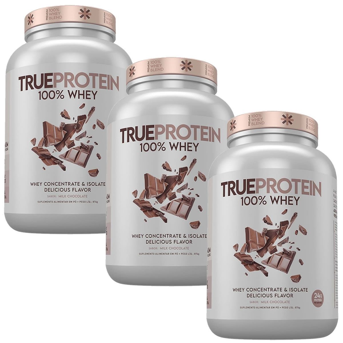 Kit 3X True Protein 100% Whey - 874g Milk Chocolate - True Source