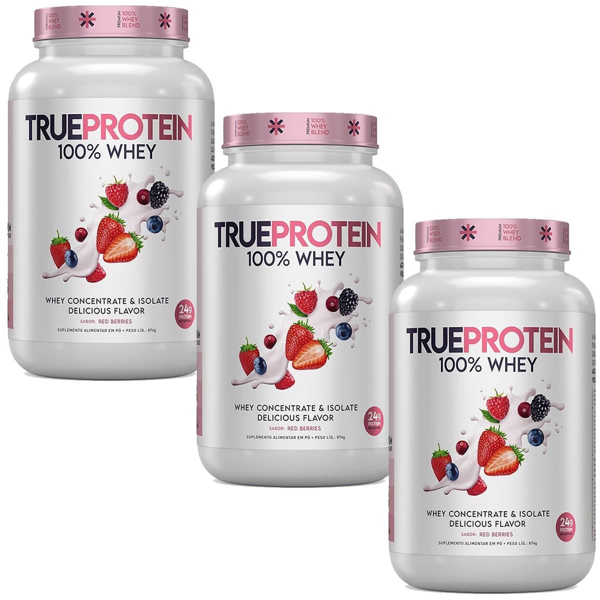 Kit 3X True Protein 100% Whey - 874g Red Berries - True Source