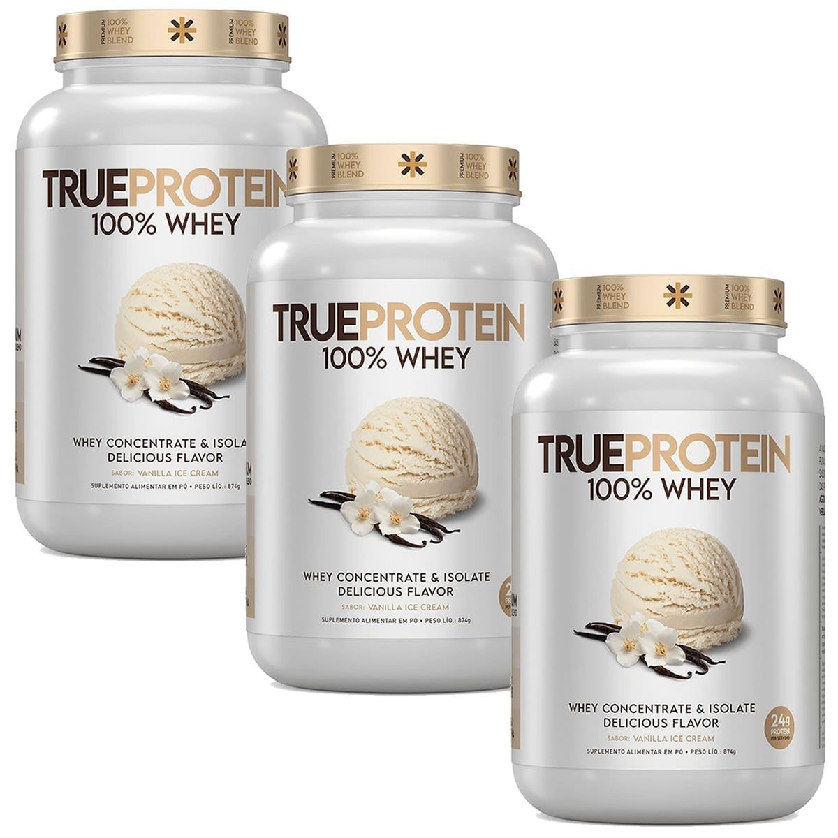 Kit 3X True Protein 100% Whey - 874g Vanilla Ice Cream - True Source
