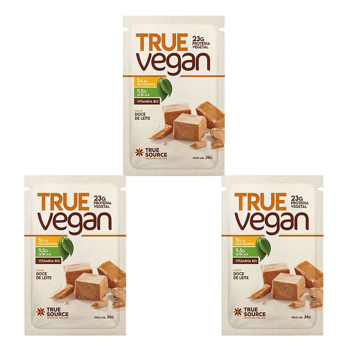 Kit 3X True Vegan - 1 Sach� de 34g Doce de Leite - True Source