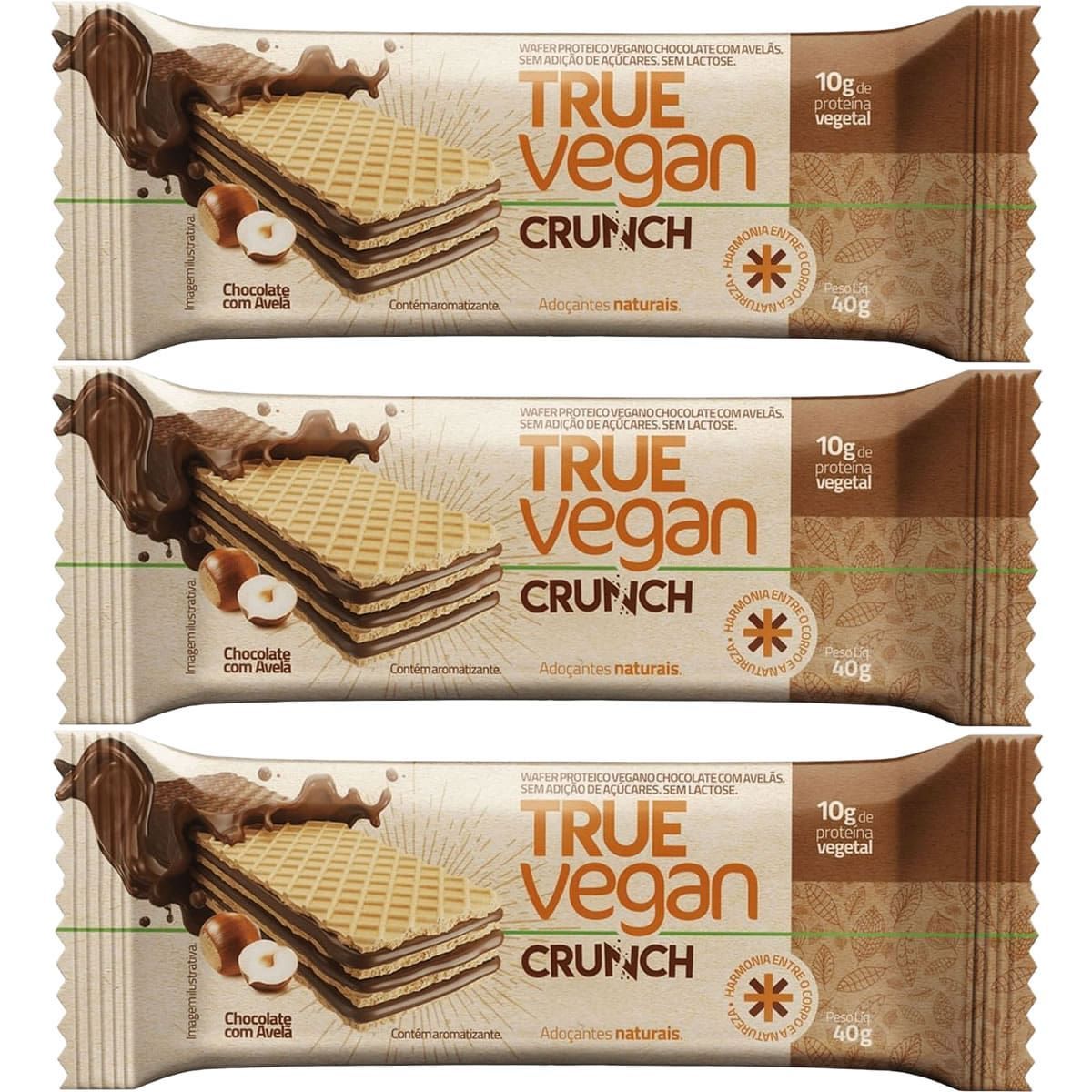 Kit 3X True Vegan Crunch - 1 Unidade 40g Chocolate Com Avel� - True Source